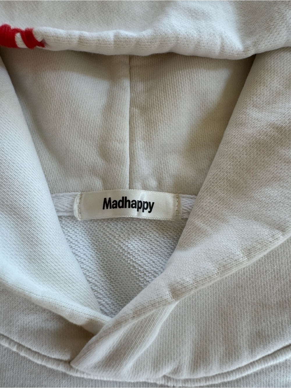 Madhappy Cream Hoodie with Blue and Red Logo and stitching - Picture 11 of 13